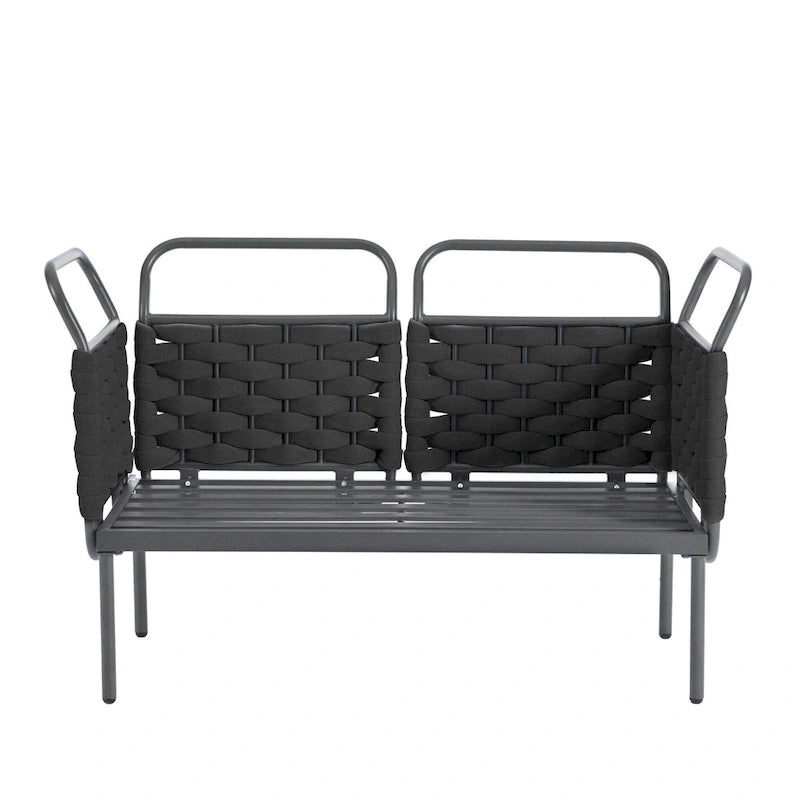 Ensemble de canapé d'angle moderne 5 pièces pour patio, mobilier d'extérieur en corde tressée avec table en verre et coussins