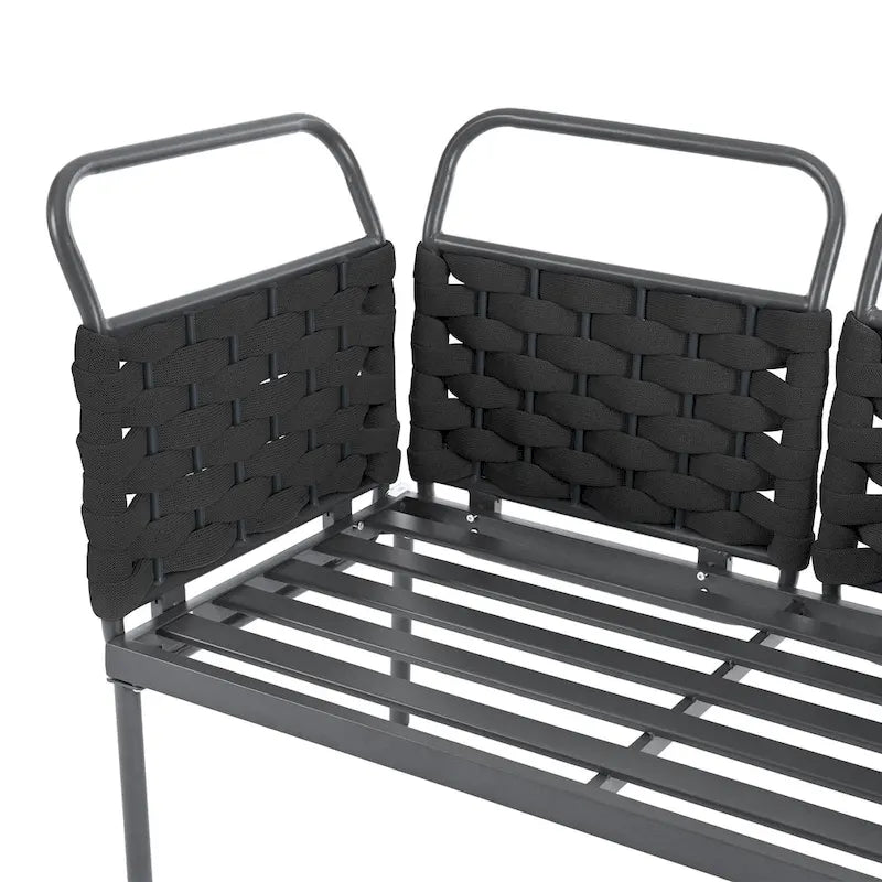 Ensemble de canapé d'angle moderne 5 pièces pour patio, mobilier d'extérieur en corde tressée avec table en verre et coussins