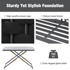 Ensemble de canapé d'angle moderne 5 pièces pour patio, mobilier d'extérieur en corde tressée avec table en verre et coussins
