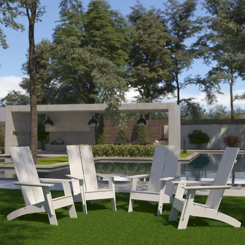 Ensemble de 4 chaises Adirondack modernes à double dossier à lattes pour intérieur/extérieur