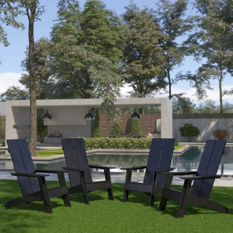 Ensemble de 4 chaises Adirondack modernes à double dossier à lattes pour intérieur/extérieur
