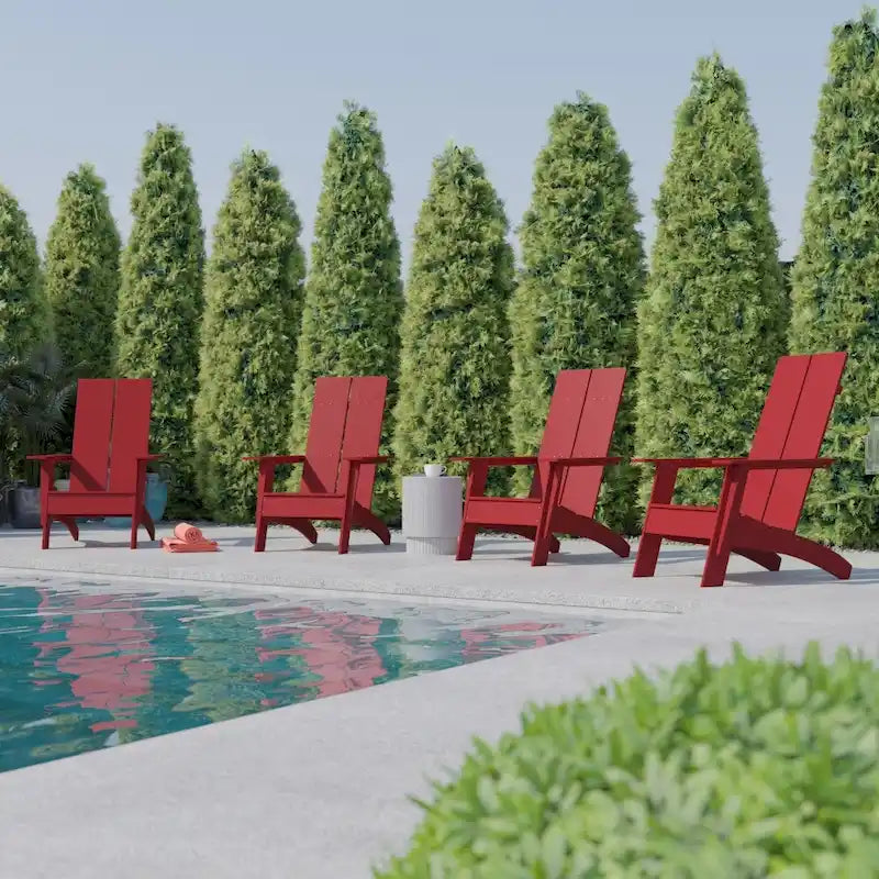 Ensemble de 4 chaises Adirondack modernes à double dossier à lattes pour intérieur/extérieur