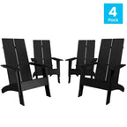 Ensemble de 4 chaises Adirondack modernes à double dossier à lattes pour intérieur/extérieur