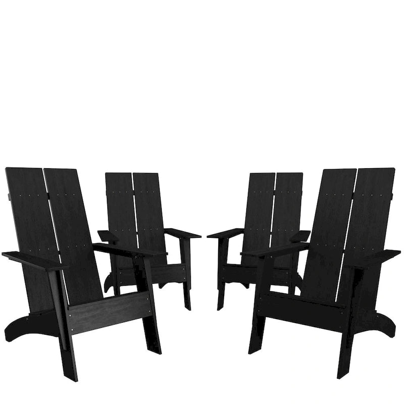 Ensemble de 4 chaises Adirondack modernes à double dossier à lattes pour intérieur/extérieur
