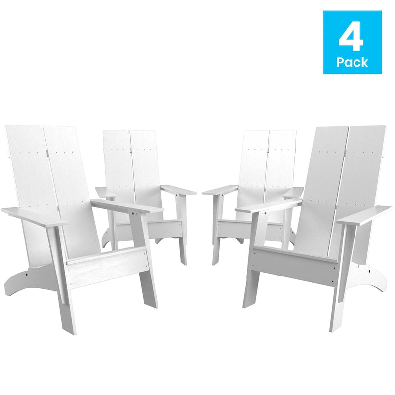 Ensemble de 4 chaises Adirondack modernes à double dossier à lattes pour intérieur/extérieur