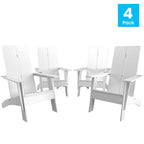 Ensemble de 4 chaises Adirondack modernes à double dossier à lattes pour intérieur/extérieur