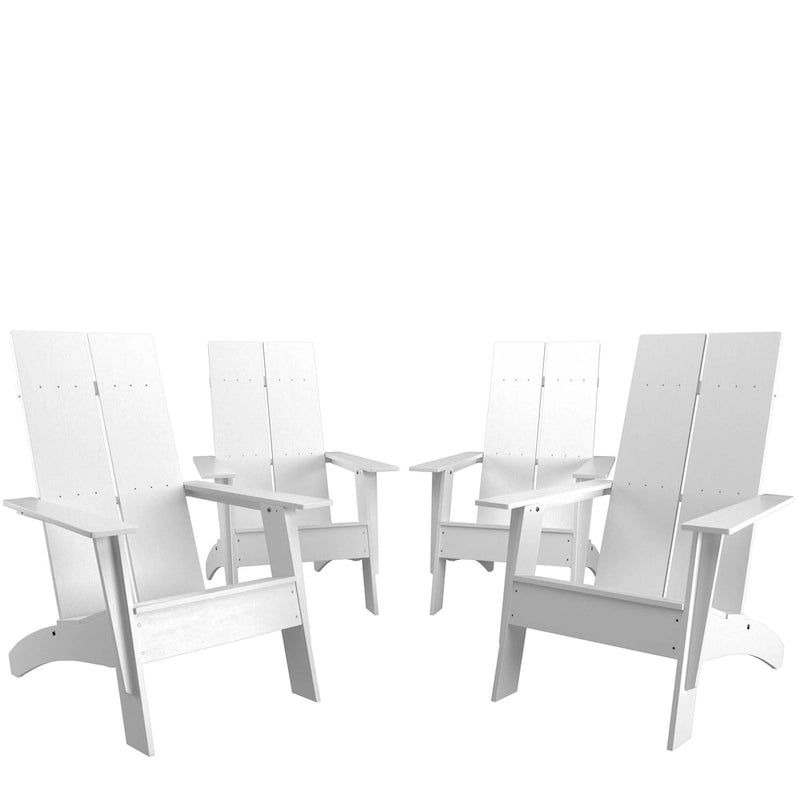 Ensemble de 4 chaises Adirondack modernes à double dossier à lattes pour intérieur/extérieur