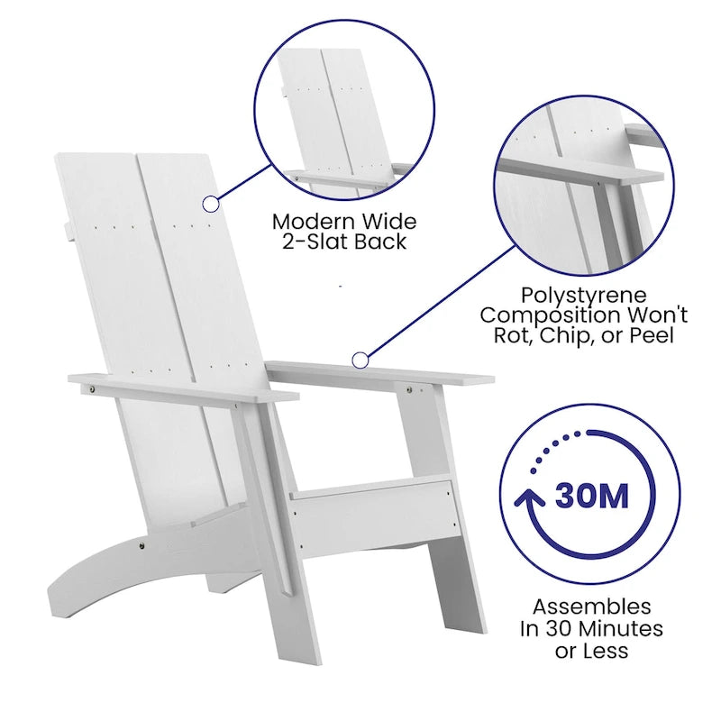 Ensemble de 4 chaises Adirondack modernes à double dossier à lattes pour intérieur/extérieur