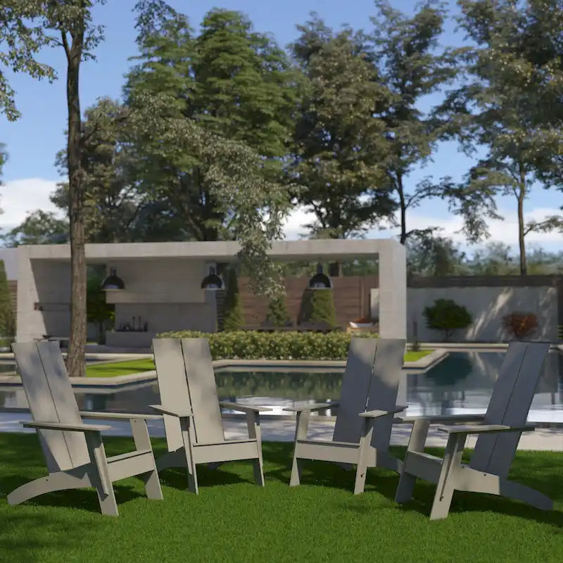 Ensemble de 4 chaises Adirondack modernes à double dossier à lattes pour intérieur/extérieur