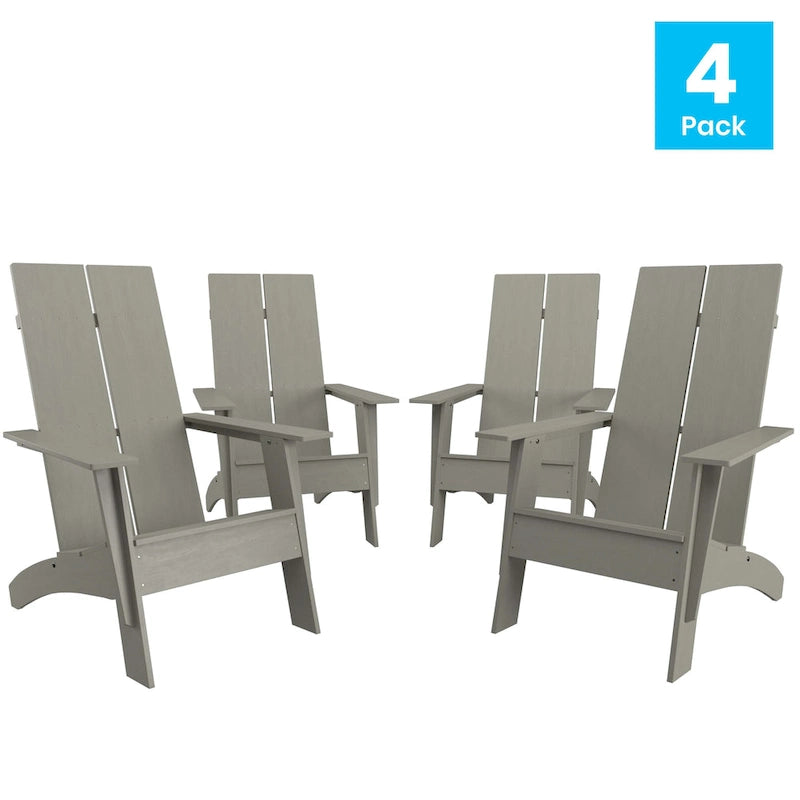 Ensemble de 4 chaises Adirondack modernes à double dossier à lattes pour intérieur/extérieur