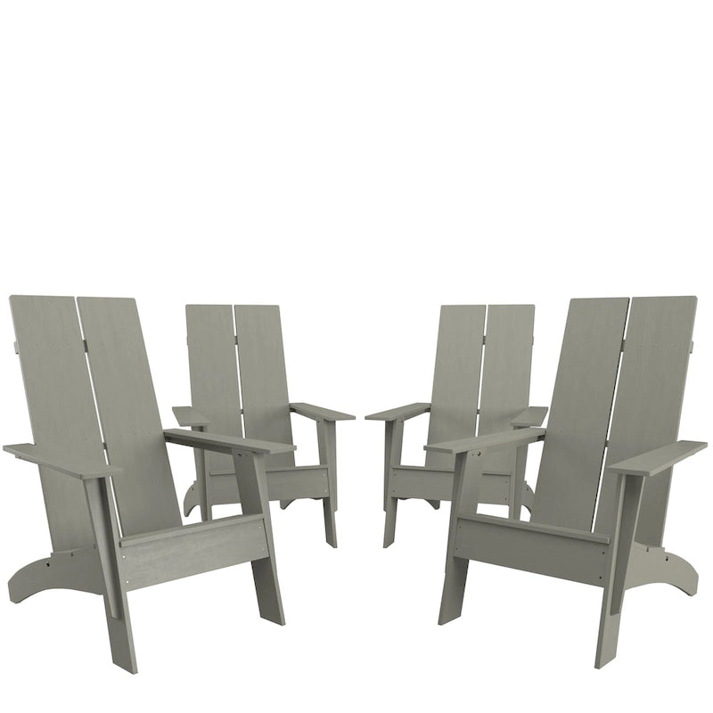 Ensemble de 4 chaises Adirondack modernes à double dossier à lattes pour intérieur/extérieur