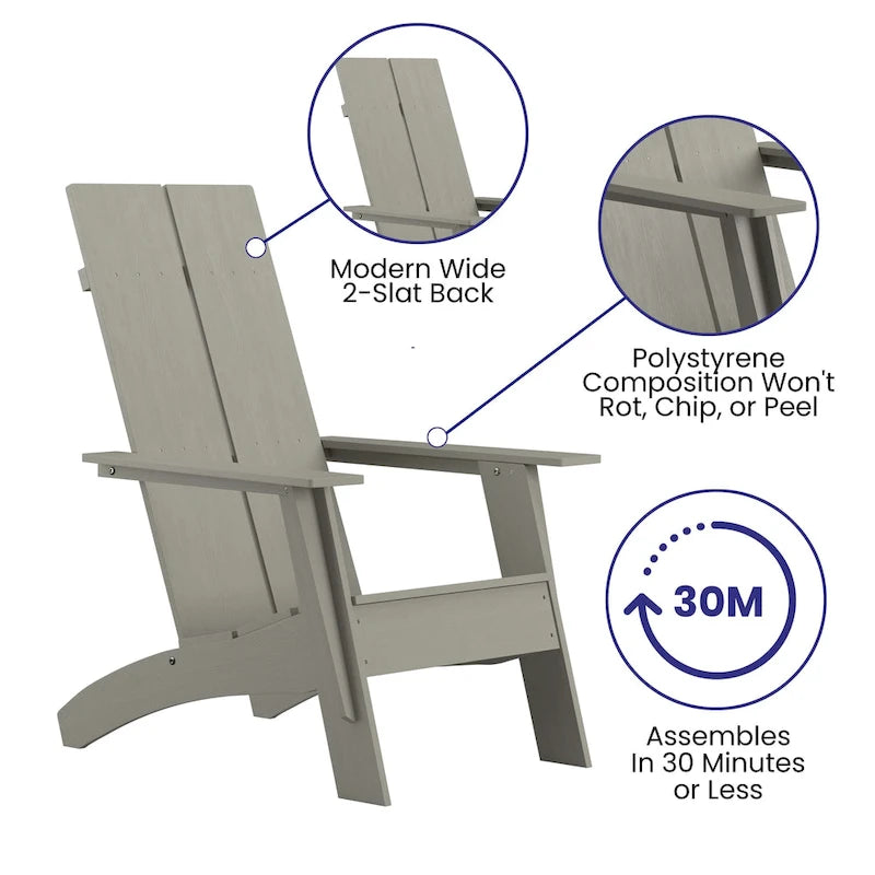Ensemble de 4 chaises Adirondack modernes à double dossier à lattes pour intérieur/extérieur