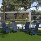 Ensemble de 4 chaises Adirondack modernes à double dossier à lattes pour intérieur/extérieur
