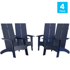 Ensemble de 4 chaises Adirondack modernes à double dossier à lattes pour intérieur/extérieur