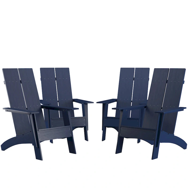 Ensemble de 4 chaises Adirondack modernes à double dossier à lattes pour intérieur/extérieur