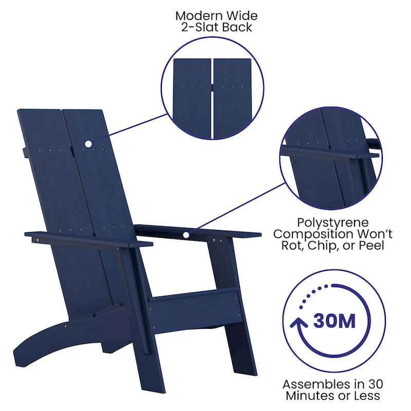 Ensemble de 4 chaises Adirondack modernes à double dossier à lattes pour intérieur/extérieur