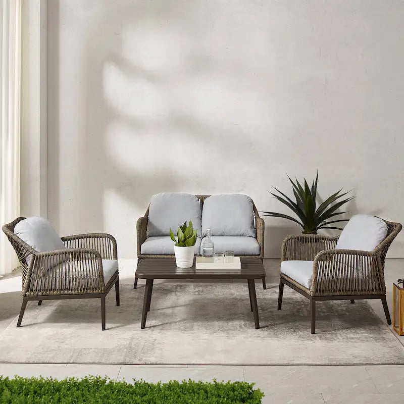Ensemble de conversation extérieur en résine tressée Haven 4 pièces - 85 cm (P) x 143 cm (L) x 29,75 cm (H)