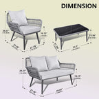 Ensemble de conversation Tappio 4 pièces en résine tressée avec coussins pour extérieur - 126 cm (L) x 69,5 cm (P) x 74,4 cm (H)