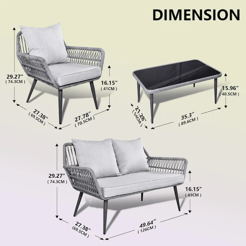 Ensemble de conversation Tappio 4 pièces en résine tressée avec coussins pour extérieur - 126 cm (L) x 69,5 cm (P) x 74,4 cm (H)