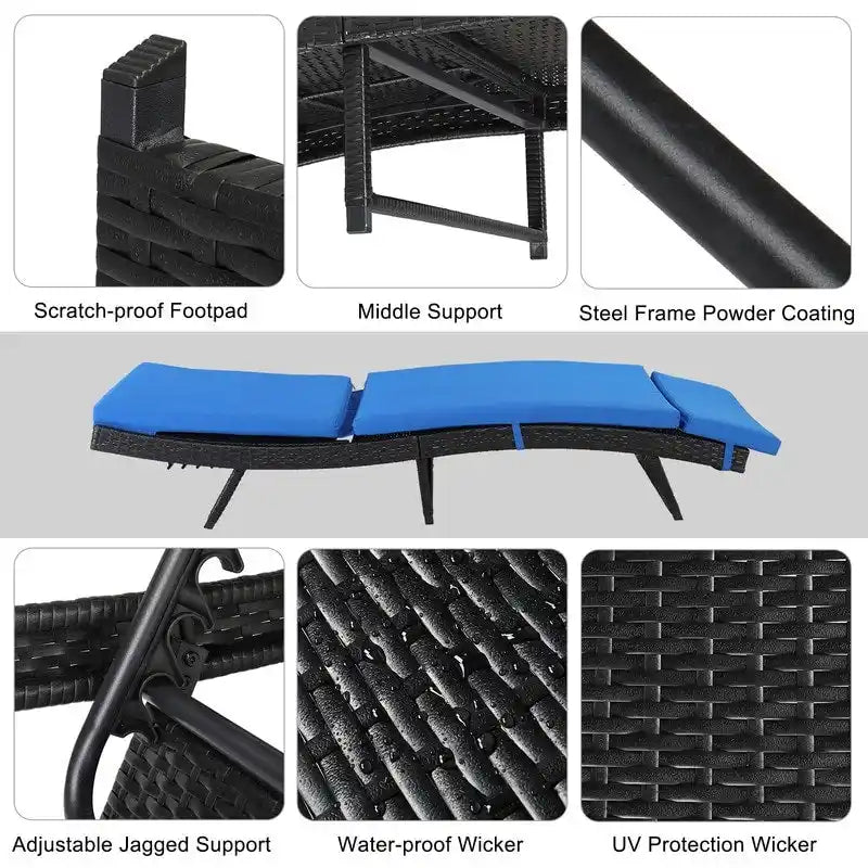 Chaise longue de jardin en osier avec coussin - 1 chaise longue