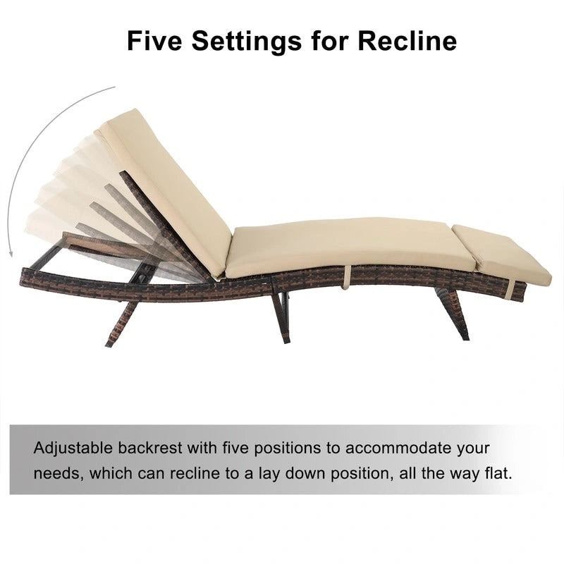 Chaise longue de jardin en osier avec coussin - 1 chaise longue