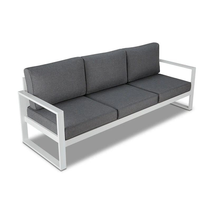 Canapé d'extérieur Baltic blanc avec coussins gris par Real Flame