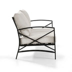 Canapé d'extérieur deux places Crosley Kaplan en acier bronze huilé avec coussins couleur avoine - 137 cm (L) x 77,5 cm (P) x 81 cm (H)