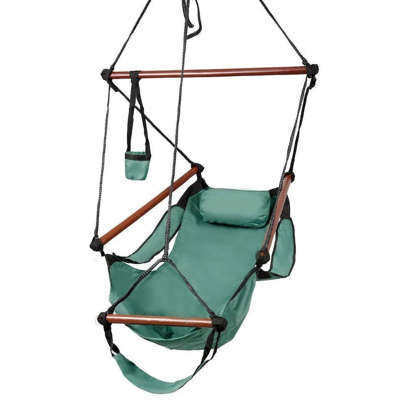Fauteuils hamac suspendus Cacolet verts avec crochet en forme de S bien équipés