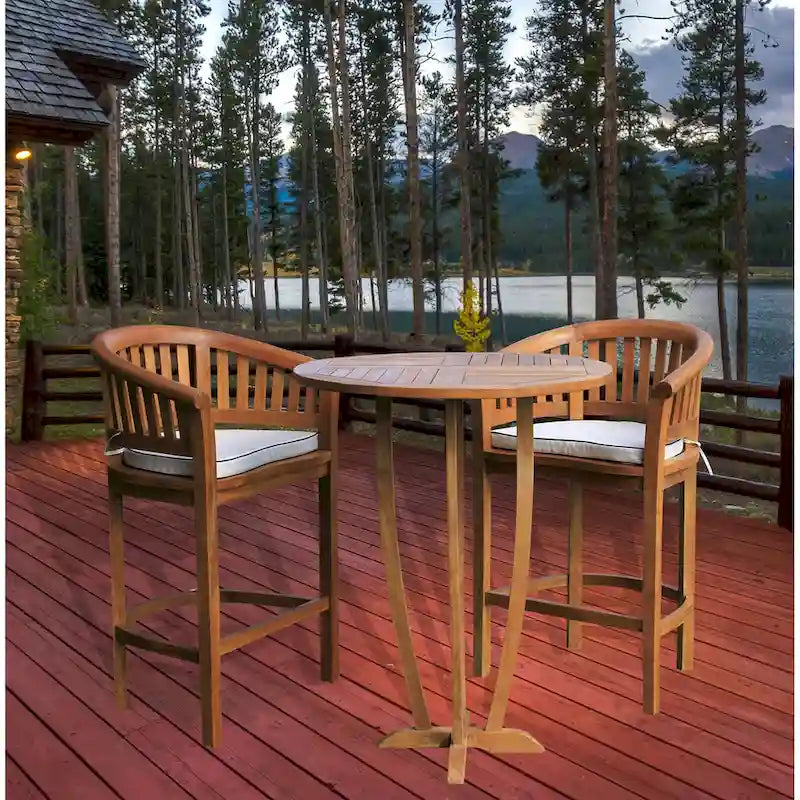 Chic Teak Miami Teak Wood Round Outdoor Patio Bar Table, 35 inch
