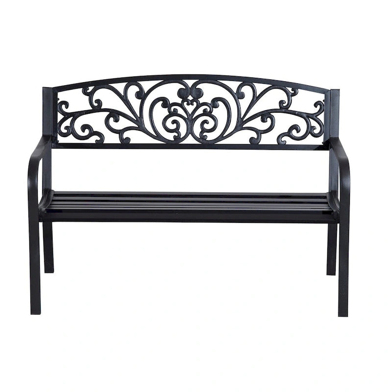 Banc de jardin décoratif Outsunny 50 à motif fleuri, avec un design élégant et trois places assises.