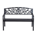 Banc de jardin décoratif Outsunny 50 à motif fleuri, avec un design élégant et trois places assises.