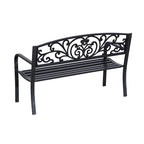 Banc de jardin décoratif Outsunny 50 à motif fleuri, avec un design élégant et trois places assises.