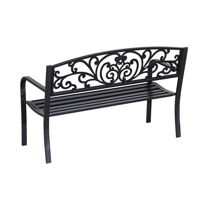 Banc de jardin décoratif Outsunny 50 à motif fleuri, avec un design élégant et trois places assises.