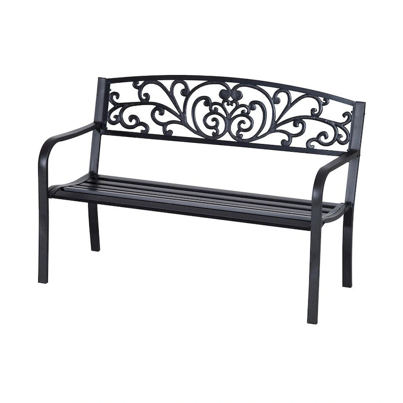 Banc de jardin décoratif Outsunny 50 à motif fleuri, avec un design élégant et trois places assises.