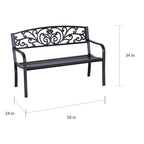 Banc de jardin décoratif Outsunny 50 à motif fleuri, avec un design élégant et trois places assises.