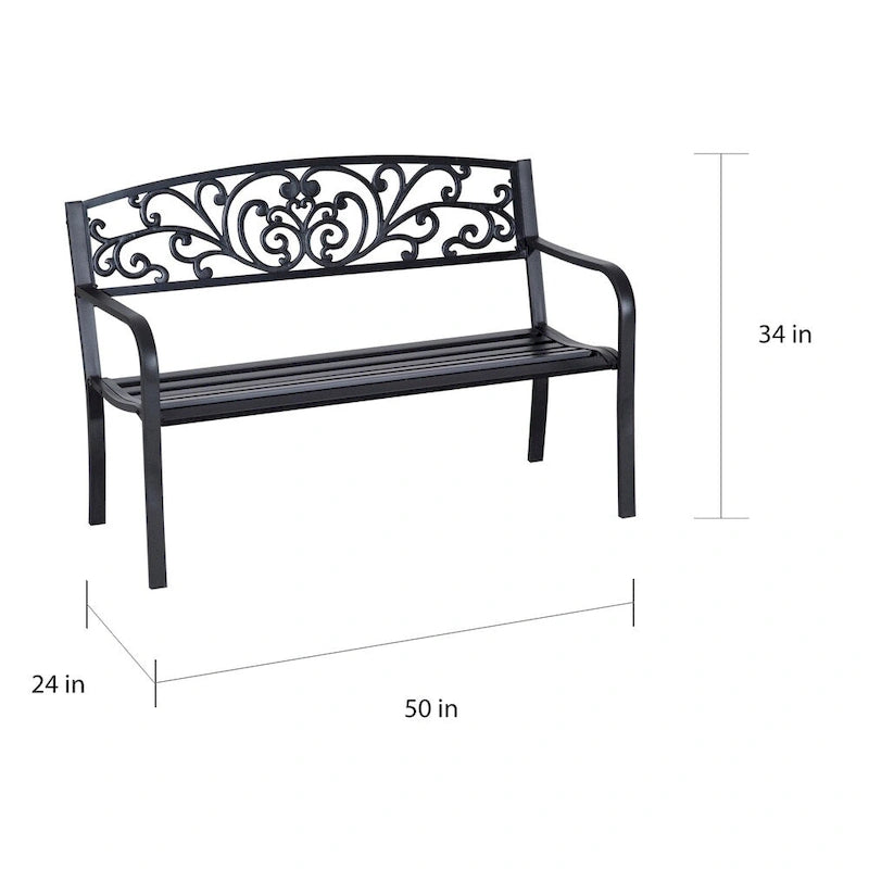 Banc de jardin décoratif Outsunny 50 à motif fleuri, avec un design élégant et trois places assises.