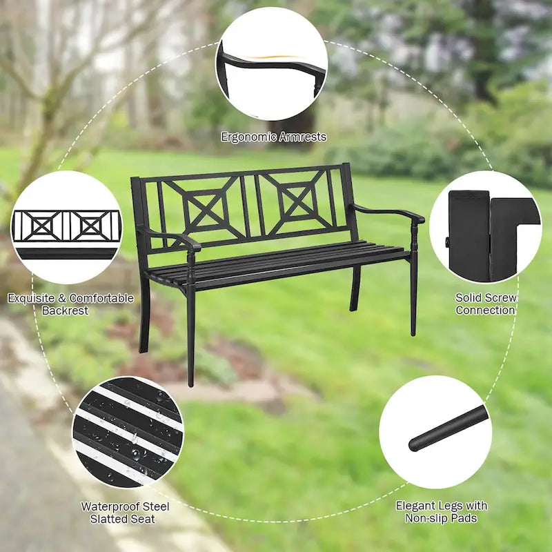 Banc de jardin élégant, canapé deux places, mobilier de jardin.