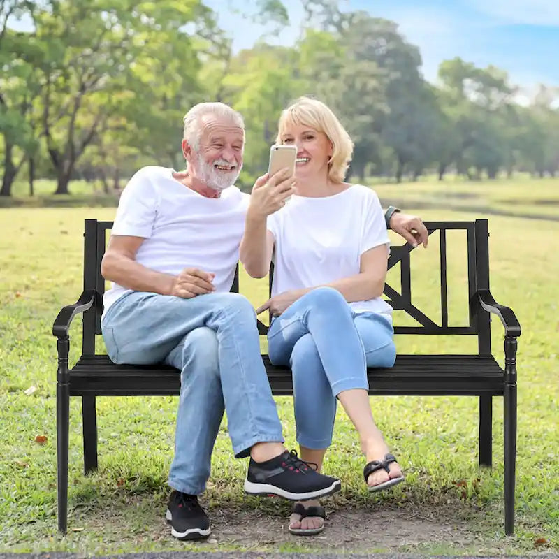 Banc de jardin élégant, canapé deux places, mobilier de jardin.