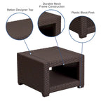 Table d'appoint en rotin synthétique marron chocolat - Table décorative d'extérieur - Table de patio - 56 cm (L) x 56 cm (P) x 39 cm (H)