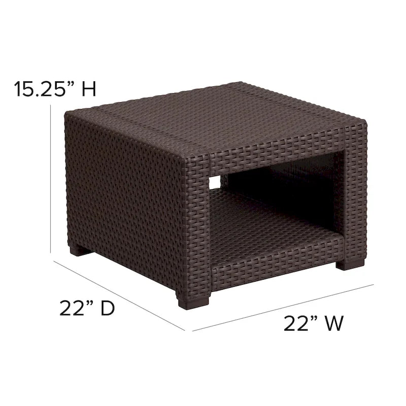 Table d'appoint en rotin synthétique marron chocolat - Table décorative d'extérieur - Table de patio - 56 cm (L) x 56 cm (P) x 39 cm (H)