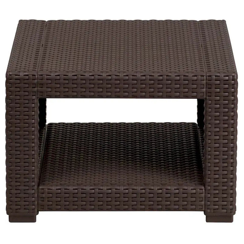 Table d'appoint en rotin synthétique marron chocolat - Table décorative d'extérieur - Table de patio - 56 cm (L) x 56 cm (P) x 39 cm (H)
