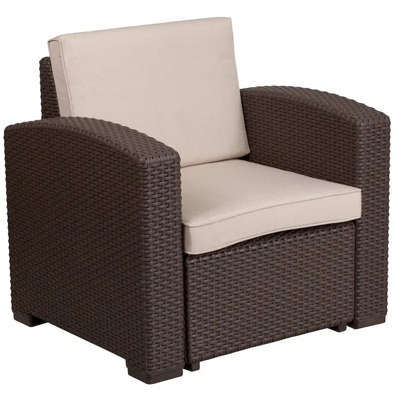 Fauteuil en imitation rotin avec coussin résistant aux intempéries