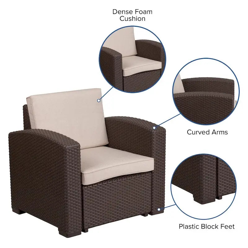 Fauteuil en imitation rotin avec coussin résistant aux intempéries