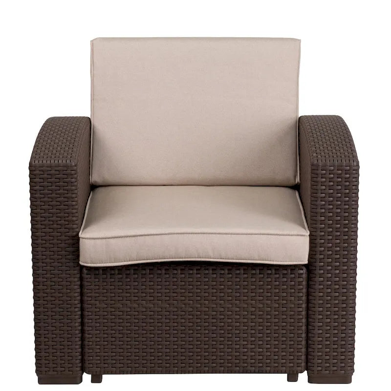 Fauteuil en imitation rotin avec coussin résistant aux intempéries
