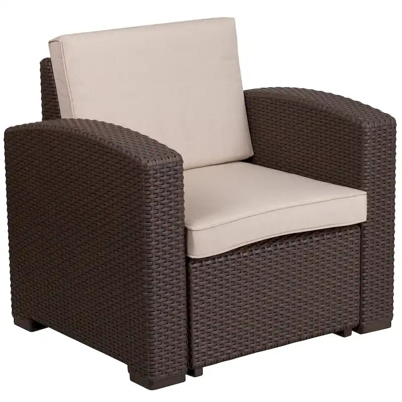 Fauteuil en imitation rotin avec coussin résistant aux intempéries