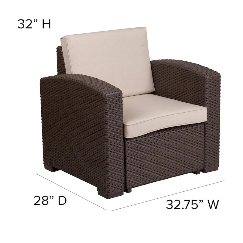 Fauteuil en imitation rotin avec coussin résistant aux intempéries