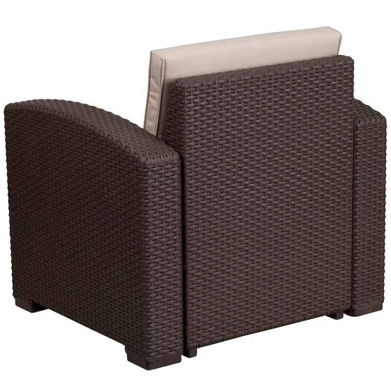 Fauteuil en imitation rotin avec coussin résistant aux intempéries