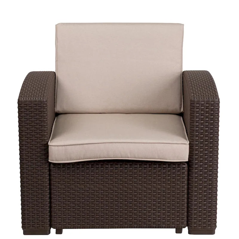 Fauteuil en imitation rotin avec coussin résistant aux intempéries
