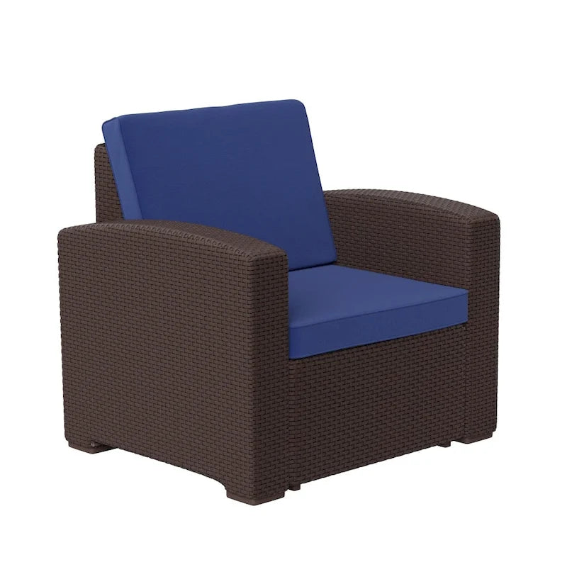 Fauteuil en imitation rotin avec coussin résistant aux intempéries