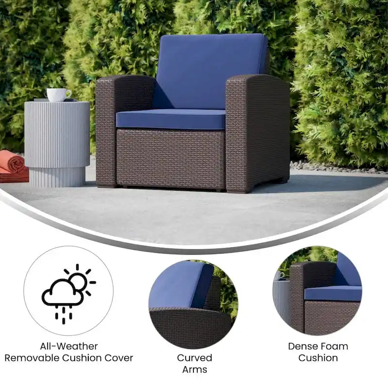 Fauteuil en imitation rotin avec coussin résistant aux intempéries